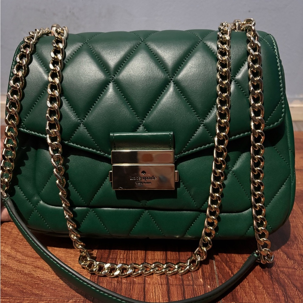 Kate Spade Green Quilted Shoulder Bag with Gold Chain